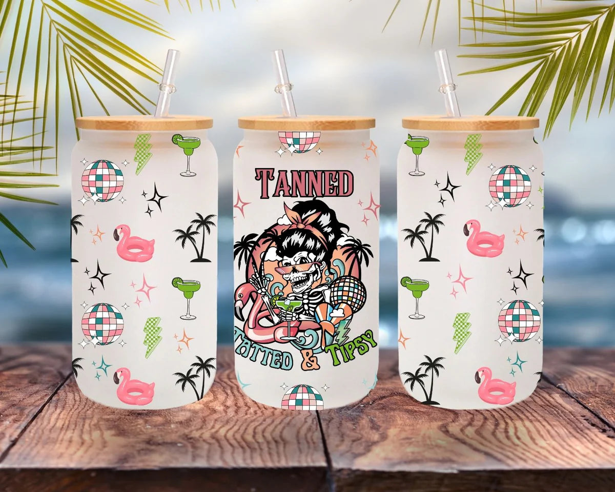 Tanned Tatted and Tipsy - UV DTF 16oz Libbey wrap