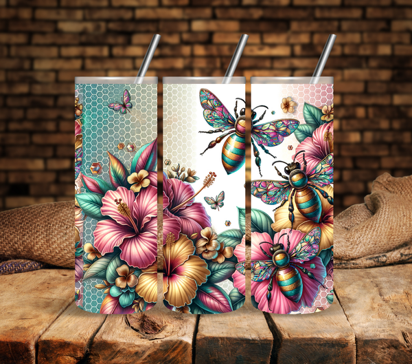 Hibiscus Bees - Adhesive Vinyl Wrap