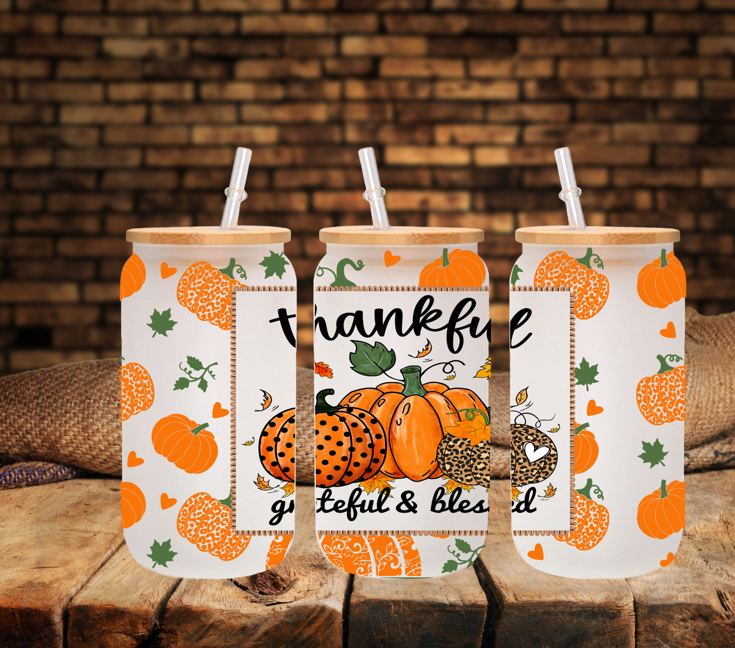 Thankful, Grateful, and Blessed 16oz UV DTF Libbey Wrap