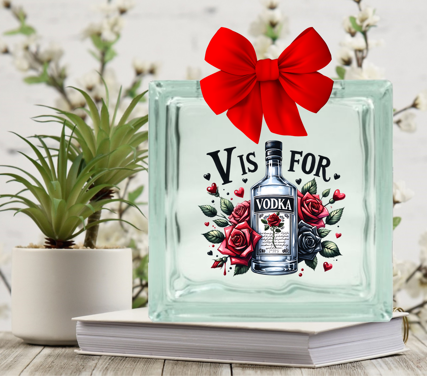 V is for Vodka - UV DTF Glass Block Decal - 6.5 inches