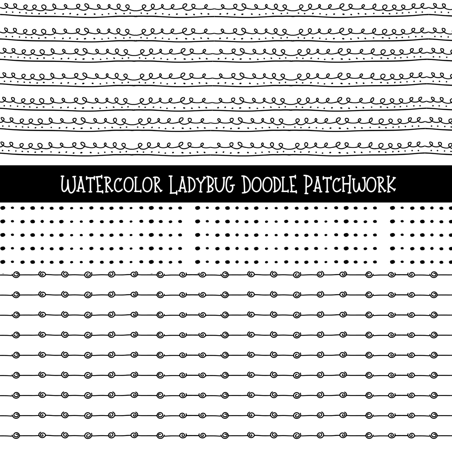 Watercolor Ladybug Doodle Patchwork Set