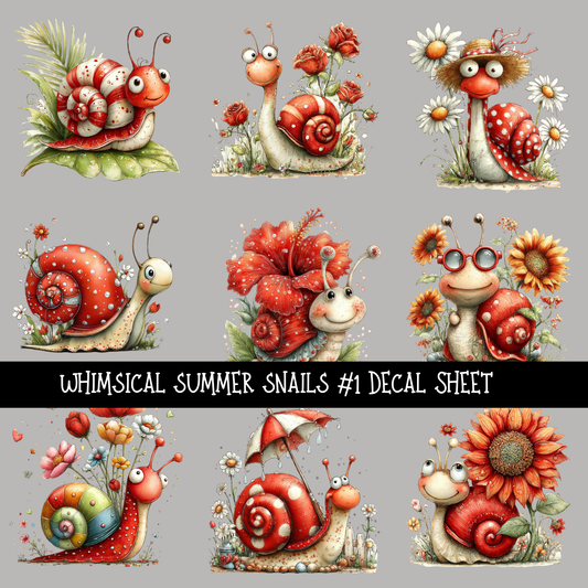 Whimsical Summer Snails UV DTF Decal sheets