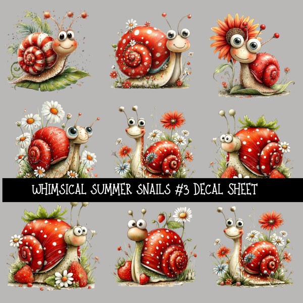 Whimsical Summer Snails UV DTF Decal sheets
