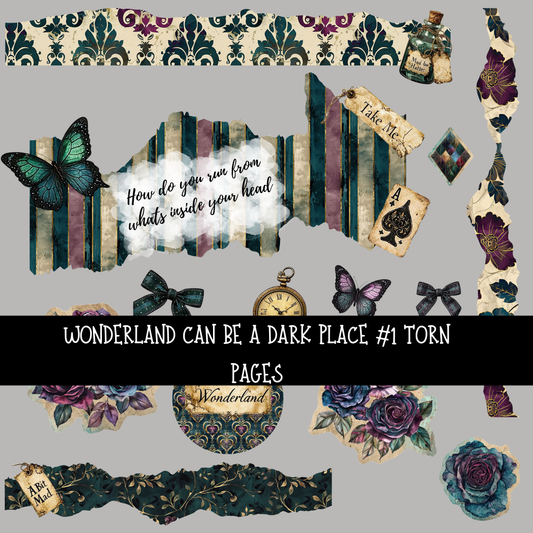 wonderland can be a dark place Torn Pages - UV DTF Decal sheet